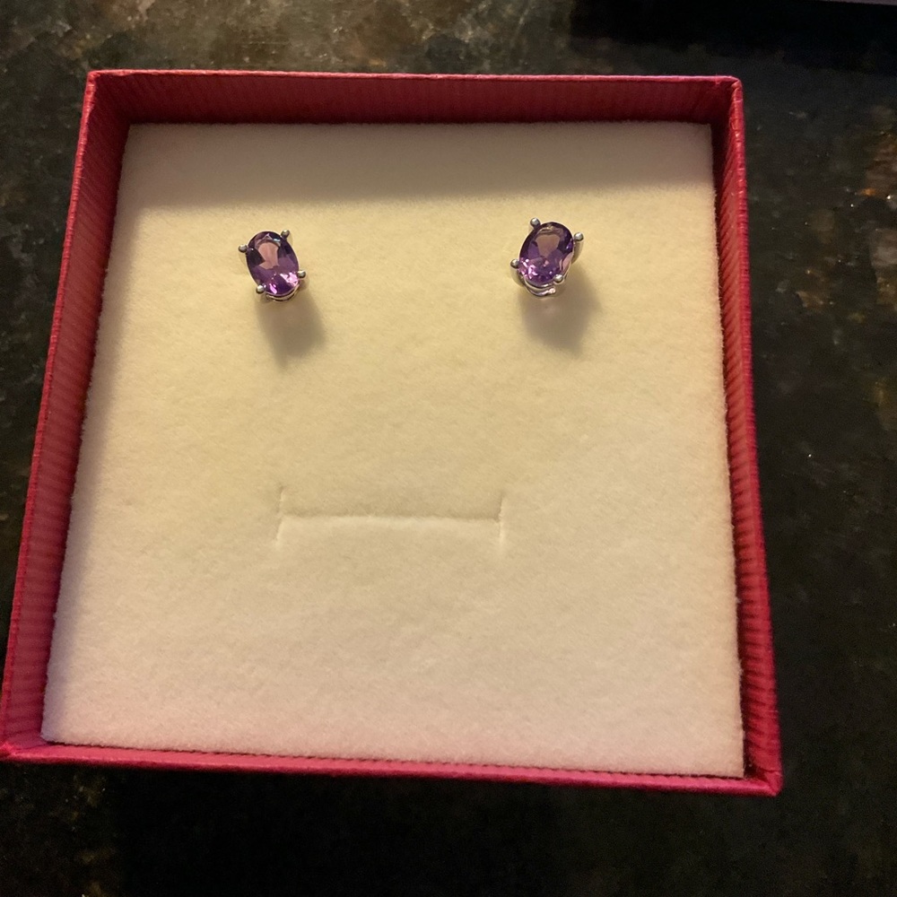 Angara. Amethyst Oval Studs. Silver.
